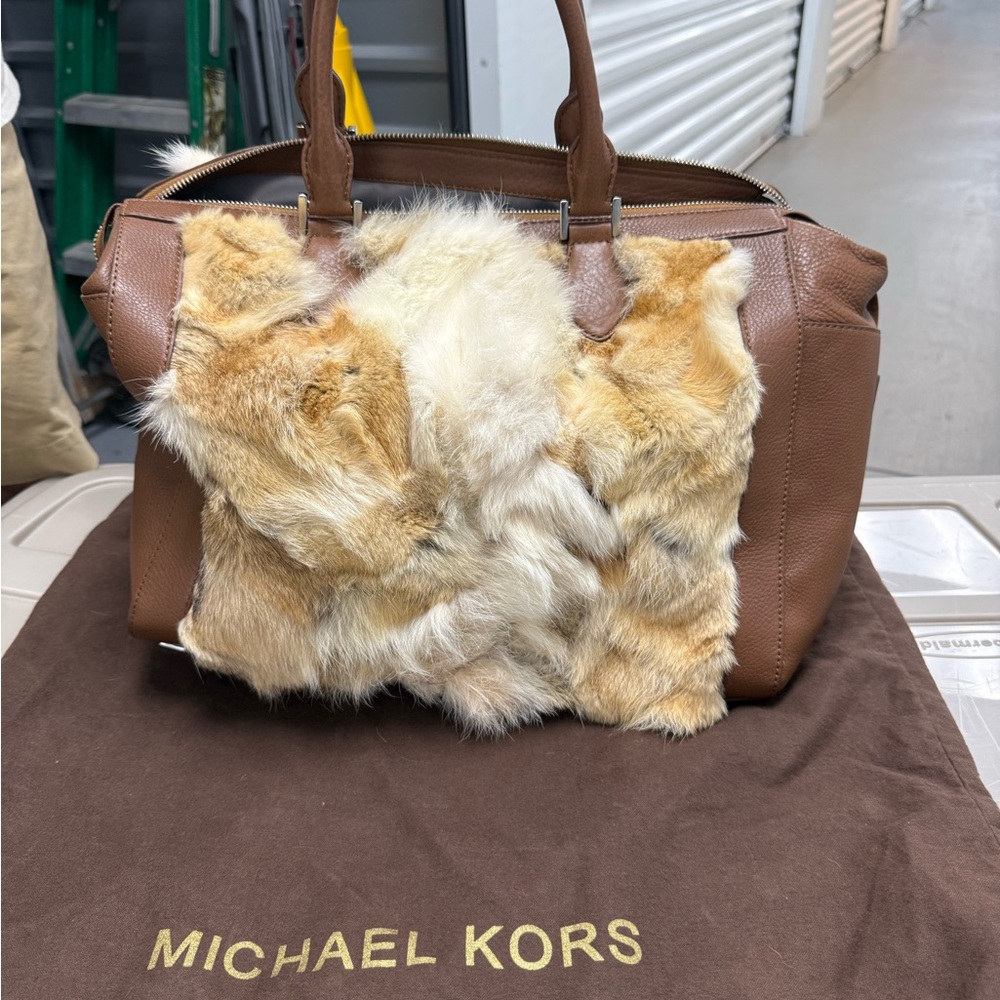 Michael Kors Tan and Cream Coyote Fur Satchel
